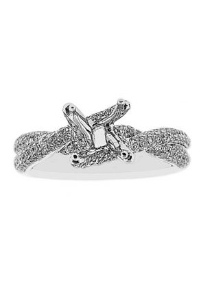 Crossover Twist Shank Semi-Mount Engagement Ring with Pav?? Set Round Diamonds Set in 18k White Gold