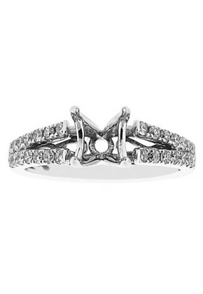 4 Prong Semi-Mount Split Shank Engagement Ring with Round Diamonds Set in 18k White Gold