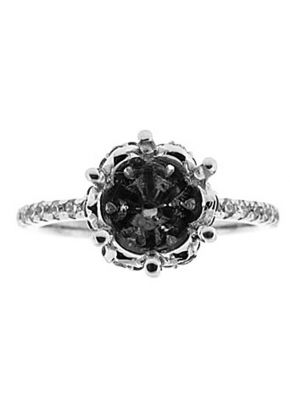 6 Prong Semi Mount Engagement Ring with Micro-Pav?? Set Round Diamonds in 18k White Gold