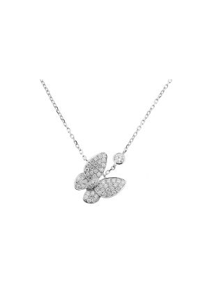 Diamond Flying Butterfly Adjustable Length Necklace in 18K White Gold