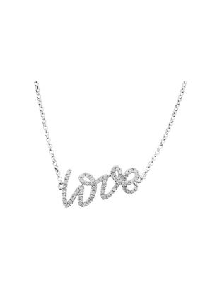Diamond Script Love Necklace in 18K White Gold