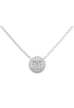 Halo Style Diamond Solitaire Necklace in 18K White Gold
