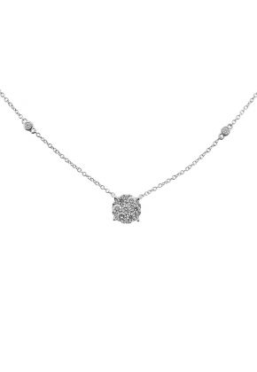 Diamond Solitaire Style Necklace in 18K White Gold with Diamonds on Chain