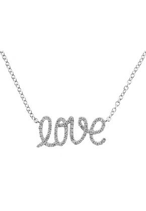 Diamond Love Script Necklace in 18K White Gold