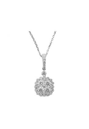 Diamond Pendant with Cluster Bordered by Prong-Separated Diamond Halo in 18k White Gold