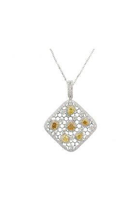 Stylish Diamond Pendant with Fancy Yellow Diamonds in 18K White Gold