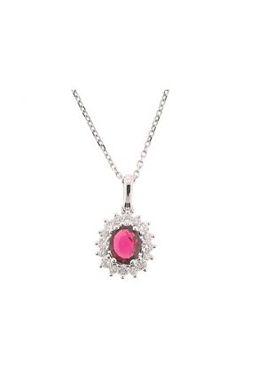 Solitaire Prong Set Ruby and Diamond Pendant Set in 18K White Gold