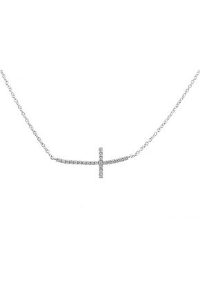 Sideways Cross Necklace with Round Diamonds in 18k White Gold