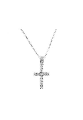 Cross Pendant with Prong Set Diamond Rounds in 18k White Gold