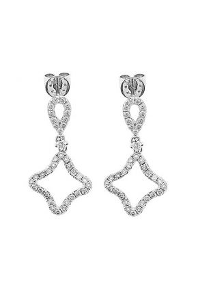 Dangling Post-Back Diamond Earrings with Round Diamonds Set in 18k White Gold