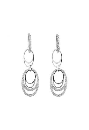 Interlocking Oval Dangling Hoop Earrings with Diamonds in 18k White Gold