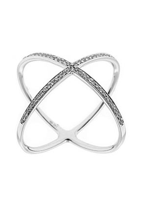 Criss Cross Statement Ring with Diamonds in 14k White Gold