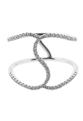 Open Abstract Ring with Wavy Rows of Diamonds in 18k White Gold