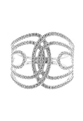Modern Openwork Statement Ring with Rows of Diamonds Interlocking in the Center in 18K White Gold