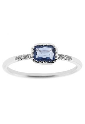 Ladies Blue Sapphire Stackable Ring with Diamond Rounds Set in 14K White Gold