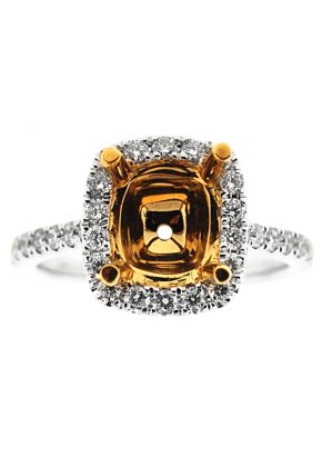 Two Tone Semi-Mount Split Shank Diamond Engagement Ring with Square Halo in 18k Yellow and White Gold