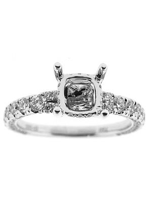 4 Prong Semi Mount Engagement Ring with a Twist Side Profile of Pav?? Set Diamonds in 18k White Gold