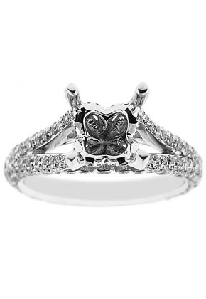 Semi-Mount Split Shank Engagement Ring with Pav?? Set Diamonds in 18k White Gold