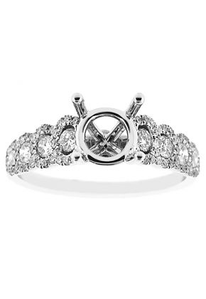 4 Prong Semi-Mount Engagement Ring with Diamonds Surrounded by Halos in 18k White Gold