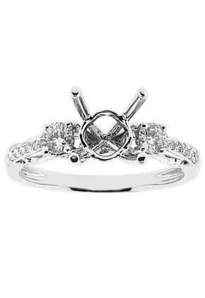 Semi-Mount Engagement Ring with Prong and Micro Prong Set Round Diamonds in 18k White Gold