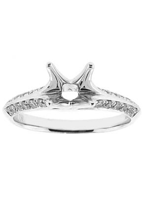 4 Prong Semi-Mount Knife Edge Engagement Ring with Diamonds Set in 18k White Gold