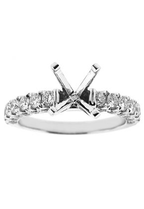 4 Prong Semi-Mount Three Side Engagement Ring with Prong and Micro-Pav?? Set Diamonds in 18k White Gold