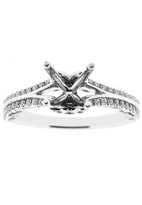 Semi-Mount Double Row Engagement Ring with Filigree Side Profile and Micro-Pav?? and Bezel Set Diamonds in 18k White Gold