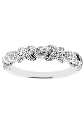 Braided Right Hand Fashion Band with Diamond Rounds Surrounded by Beaded Milgrain in 18k White Gold