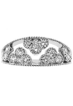Curved Ladies Fashion Ring with Diamonds and Beaded Milgrain Design in 18k White Gold