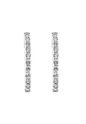Hoop Earrings with Round Diamonds Set in 14k White Gold