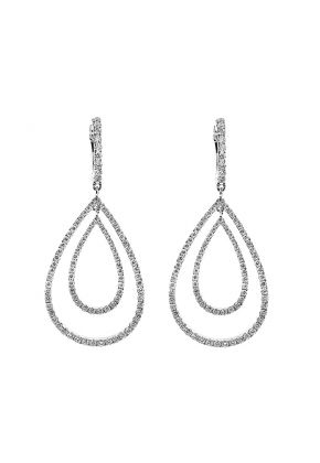 Double Drop Dangling Hoop Earrings with Diamonds Set in 18k White Gold