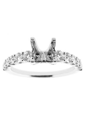 Single Row Diamond Engagement Ring with four Prong Center in 18K White Gold
