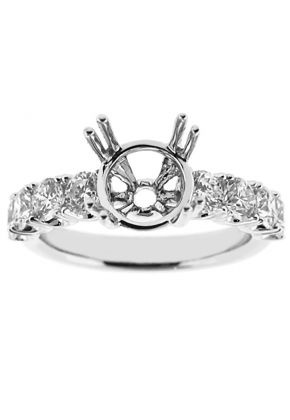 Single Row Diamond Engagement Ring with Basket Center in 18K White Gold
