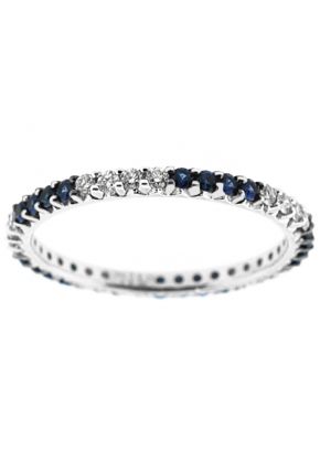 Single Row Eternity Band with Sapphire and Diamond Rounds Set in 18K White Gold