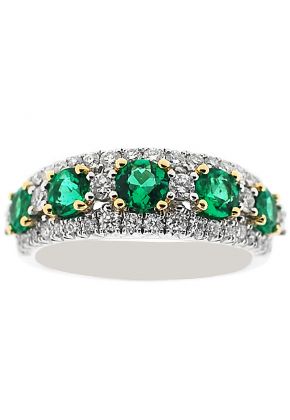 Emerald Right Hand Fashion Ring with Diamond Rounds Set in 18K White and Yellow Gold