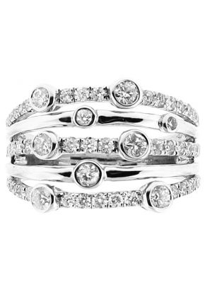 Openwork Ladies Fashion Ring with Bezel Set Diamonds in 18k White Gold