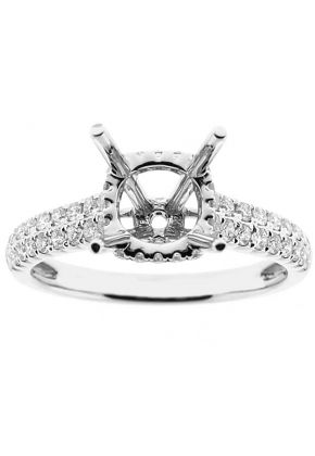 Semi-Mount 4 Prong Engagement Ring with Double Row of Diamonds in 18k White Gold