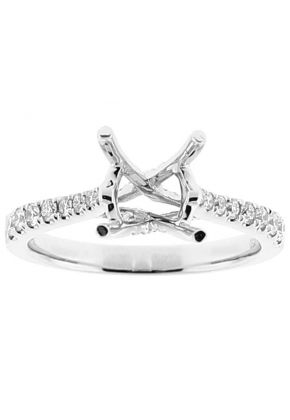Semi Mount 4 Prong X Design Engagement Ring with Diamonds Set in 18k White Gold