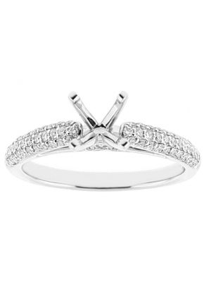 Semi Mount 4 Prong Micro Pav?? Set Diamond Engagement Ring with Openwork Design in 18k White Gold