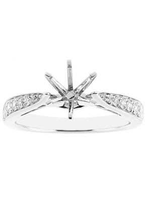 Semi Mount 6 Prong Filigree Engagement Ring with Graduating Diamonds and Beaded Milgrain in 18k White Gold