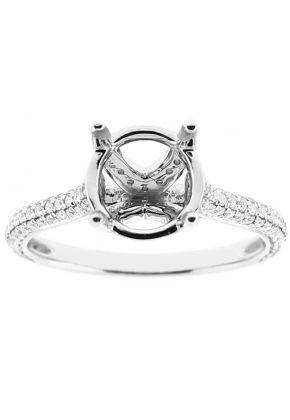 Semi Mount 4 Prong Engagement Ring with Micro-Pav?? Set Diamonds in 18k White Gold