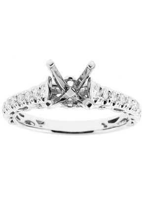 Semi Mount Engagement Ring with Beaded Milgrain Filigree and Diamonds in 18k White Gold