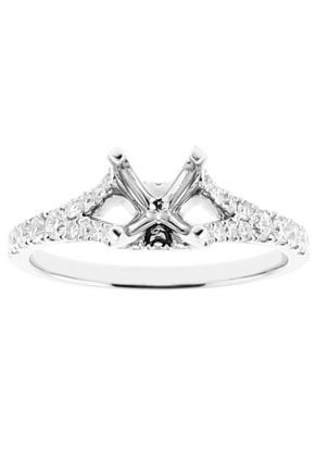 Semi Mount Split Shank Engagement Ring with Diamonds in 18k White Gold