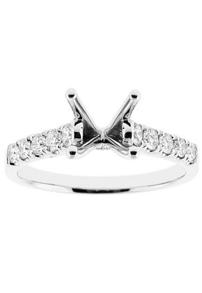 Semi Mount Diamond Engagement Ring with Prong Set Side Stones in 18k White Gold