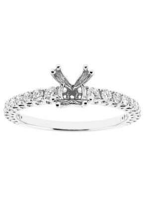 Semi Mount Diamond Engagement Ring with Prong Set Side Stones in 18k White Gold