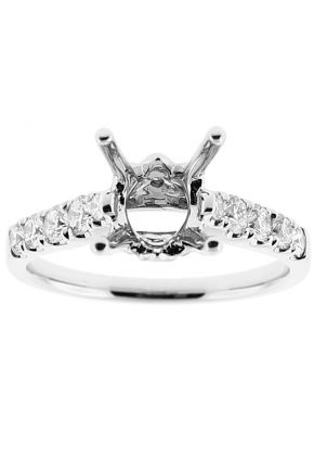 Semi Mount Engagement Ring with Prong Set and Preset Diamonds in 18k White Gold
