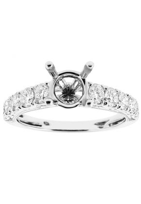 Semi Mount Three Side Engagement Ring with Bezel Set Diamonds and Milgrain Detail in 18k White Gold