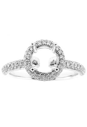 Semi Mount Milgrain Engraved Engagement Ring with Pav?? Set Diamonds in 18k White Gold