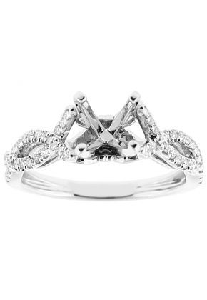 Semi Mount Twist Shank Engagement Ring with Diamonds in 18k White Gold
