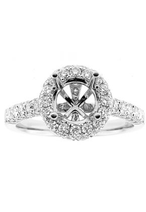 Semi Mount Round Halo Engagement Ring with Pav?? Set Diamonds in 18k White Gold